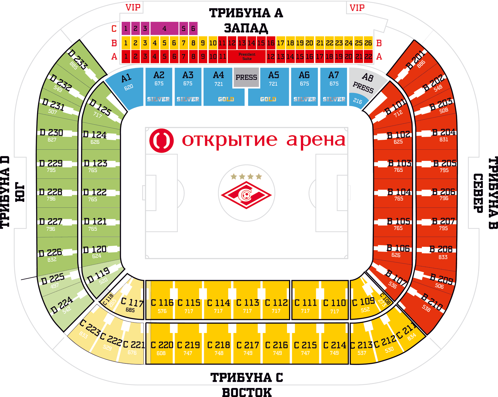 Схема зала стадиона «Открытие Арена»